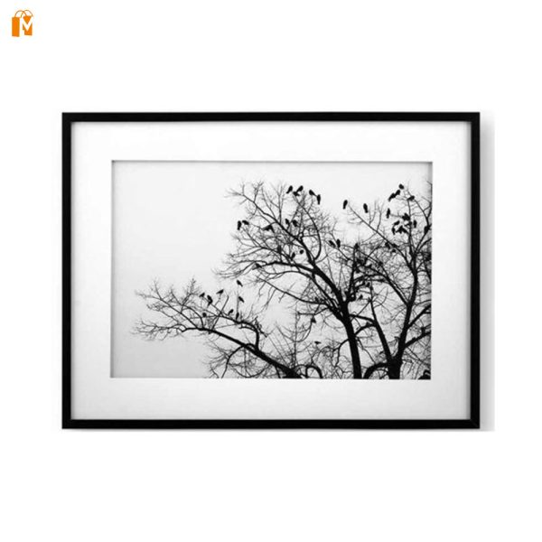 تابلو مدرن درخت و پرنده ها لوتوس مدل WA-99104-WH/BL-61*45