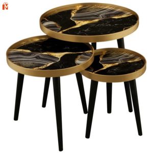میز عسلی چوبی سه تکه لوتوس مدل ALMA-731-BL/G